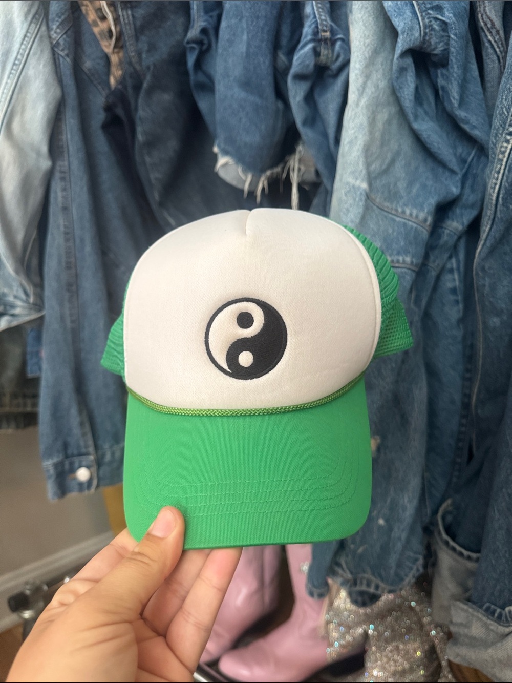 Buckle Green and White Yin Yang Trucker Hat